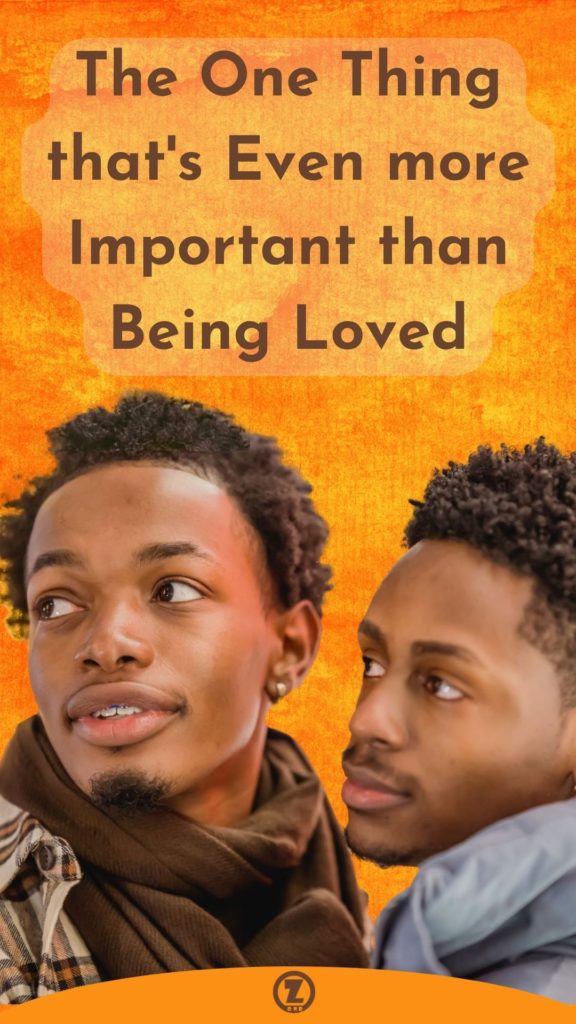 Young, gay black lovers with one gazing admiringly toward the other and sfz title